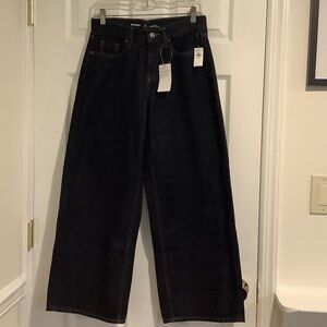 NWT OLD NAVY Dark Wash High-Rise Baggy Wide Leg Jeans size 2 Petite